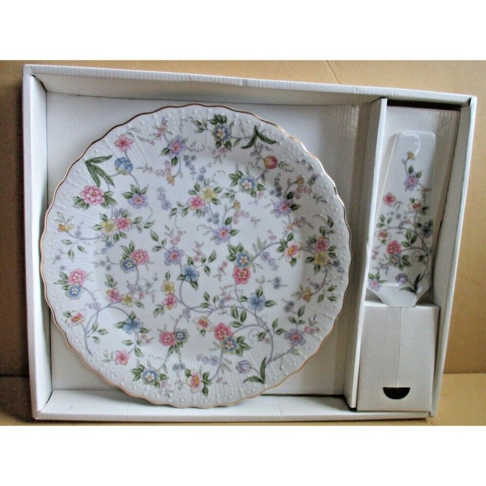 *Andrea by Sadek Corona Fine China Floral 10" Cake Plate Dish w Server Japan Set